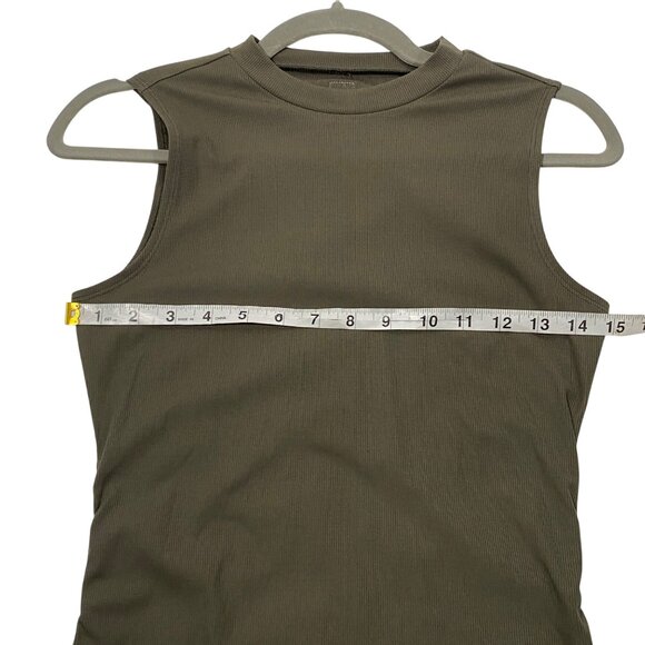 Vuori Pose Sands Ribbed stretch Sleeveless Midi Dress Oregano Olive active athle - Picture 8 of 11